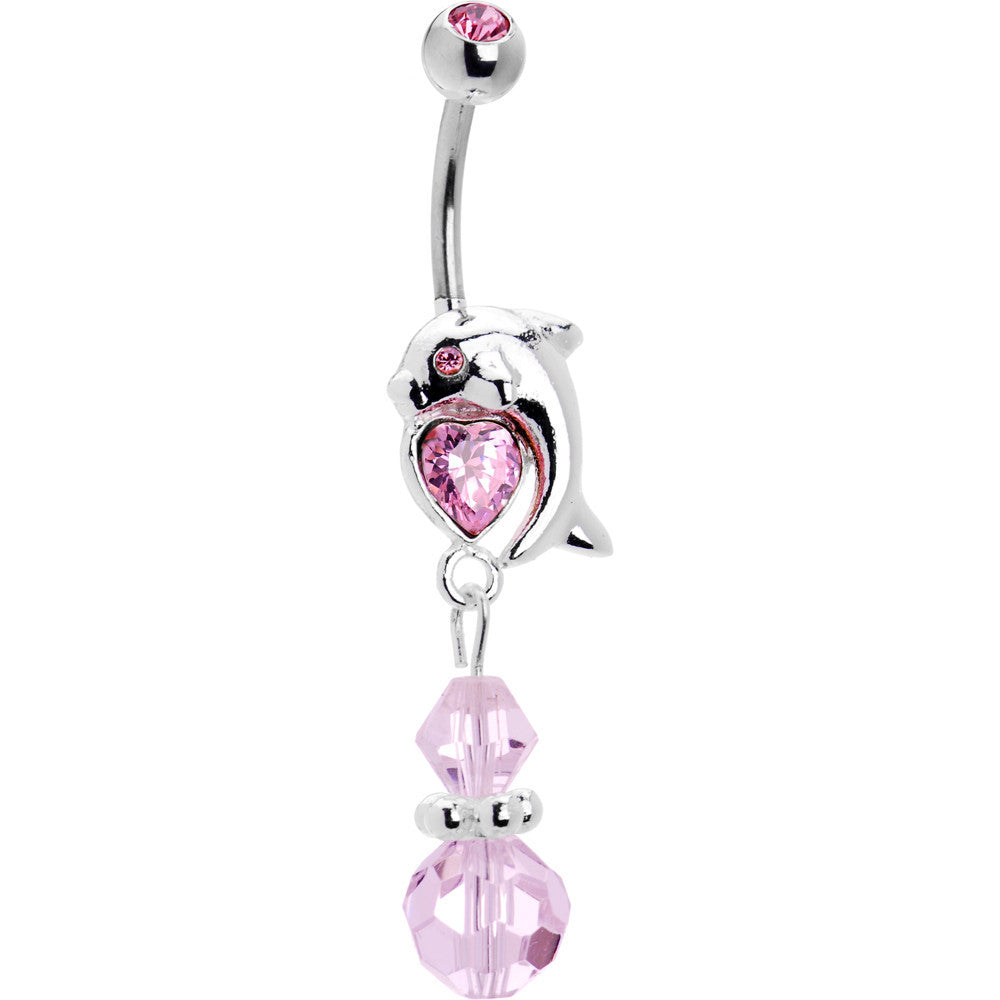 Fancy PINK Heart DOLPHIN BEAD Dangle Banana Belly Ring