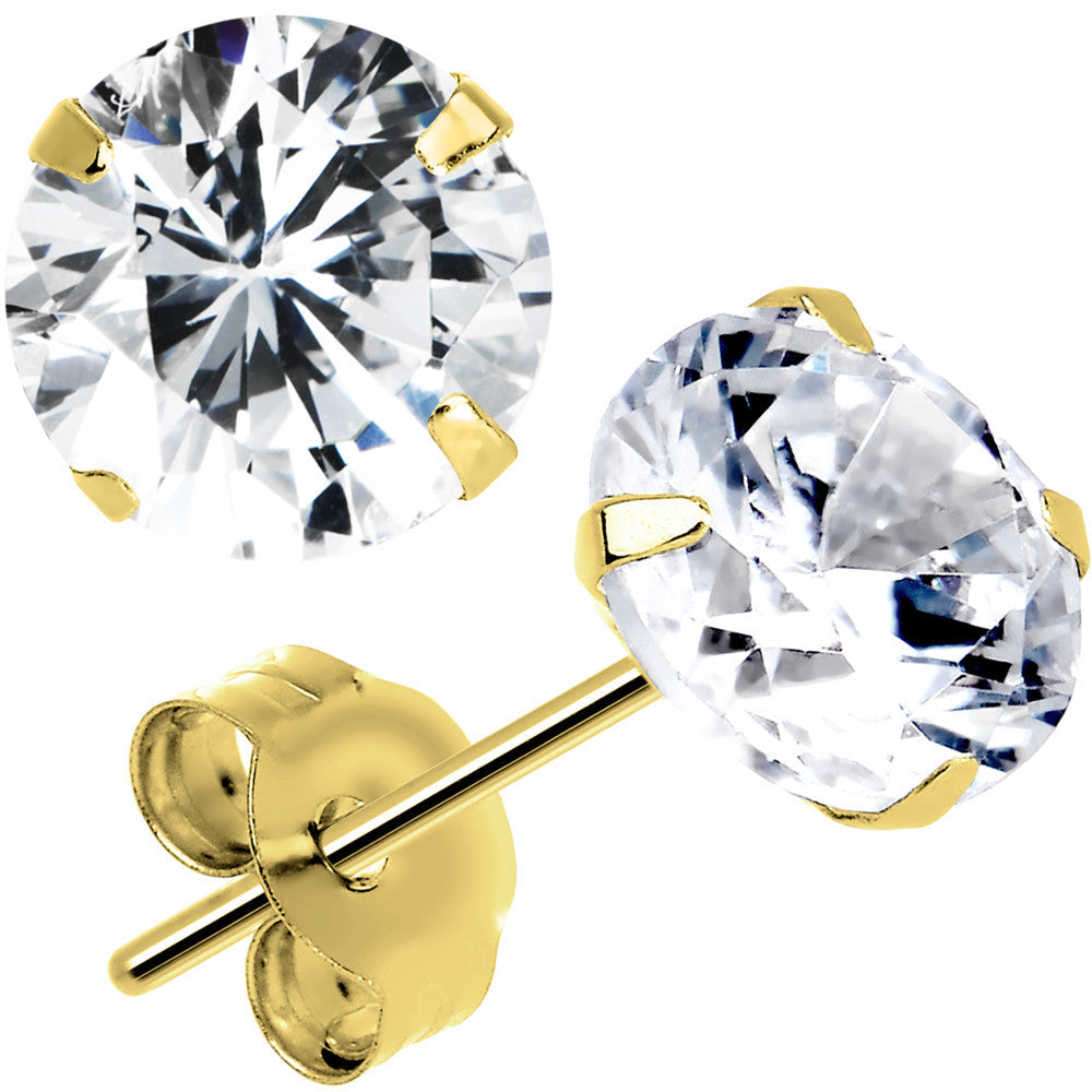 14kt Gold .47 Carat Cubic Zirconia Solitaire Stud Earrings