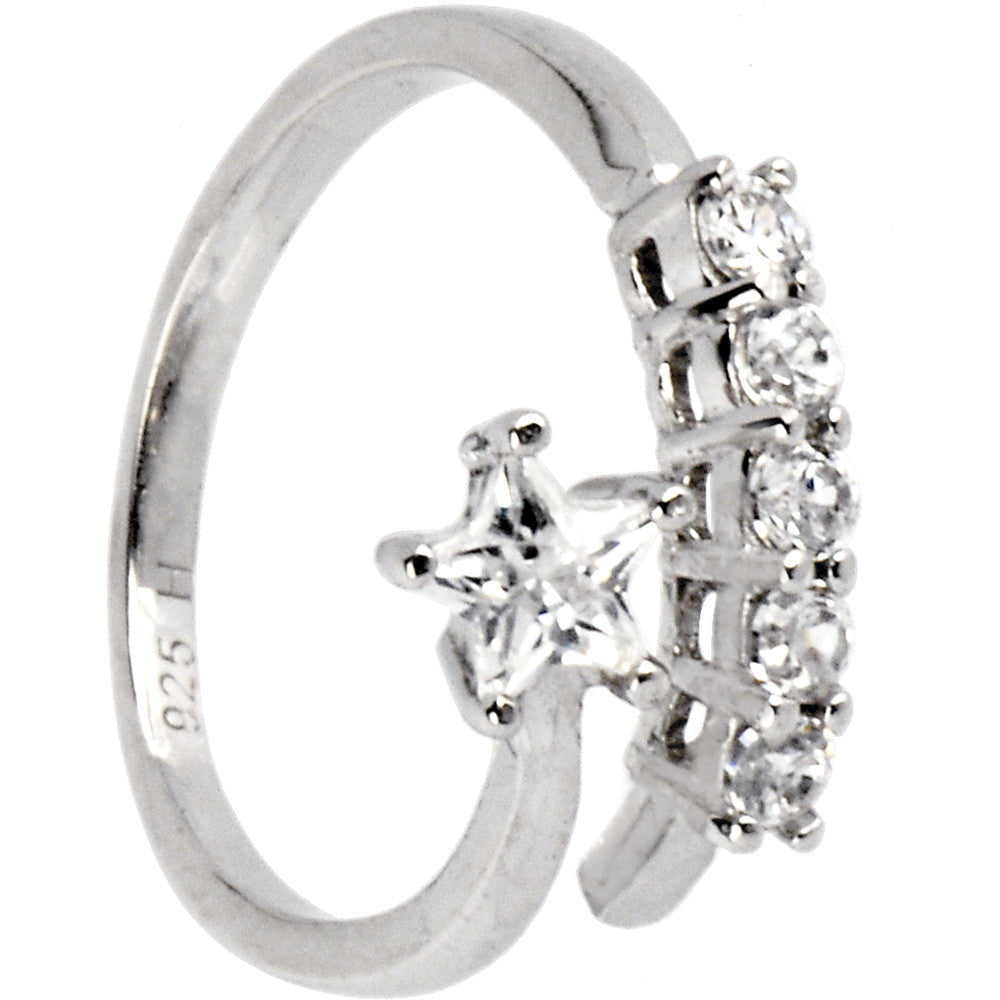 Sterling Silver 925 Cubic Zirconia Jeweled Star Toe Ring