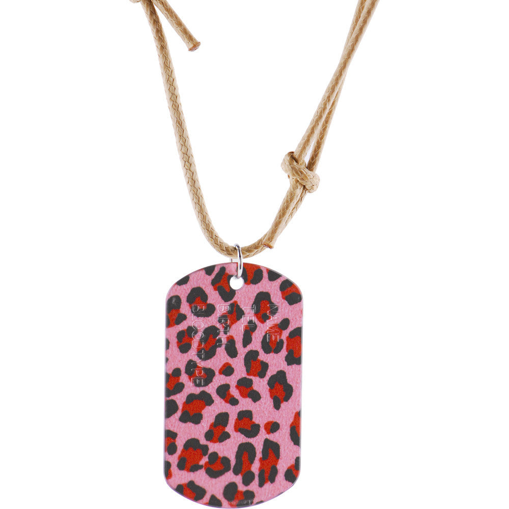 Pink Red LEOPARD DOG TAG Necklace