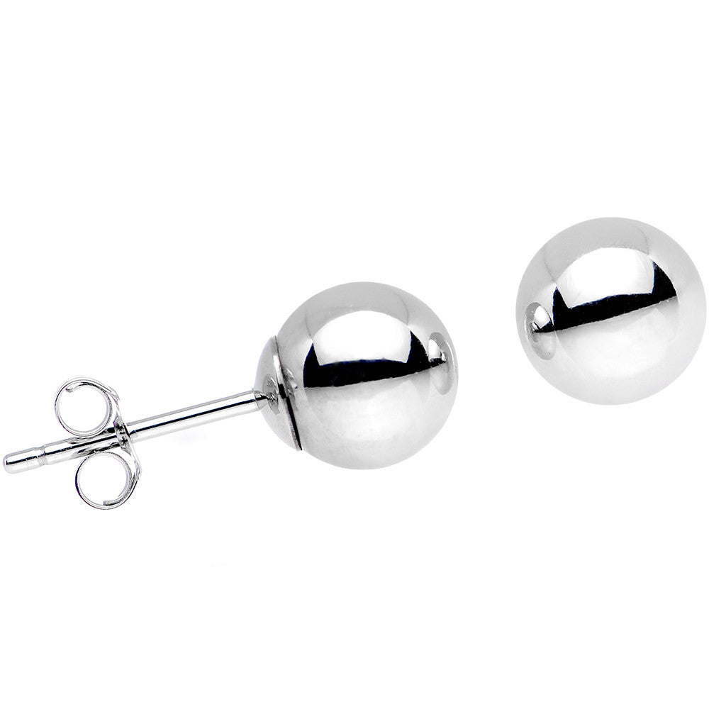 Solid 14KT White Gold 6mm BALL Stud Earrings