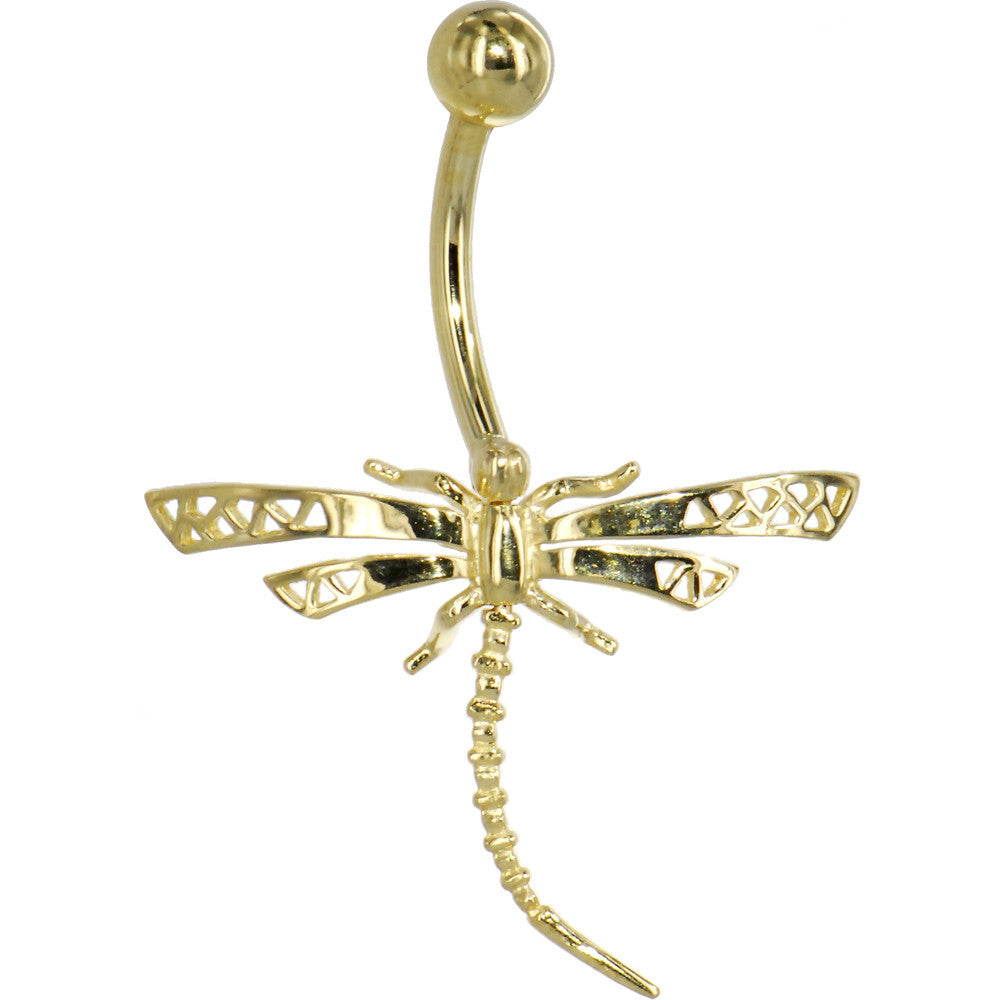 16 Gauge Solid 14KT Yellow Gold DRAGONFLY Belly Ring