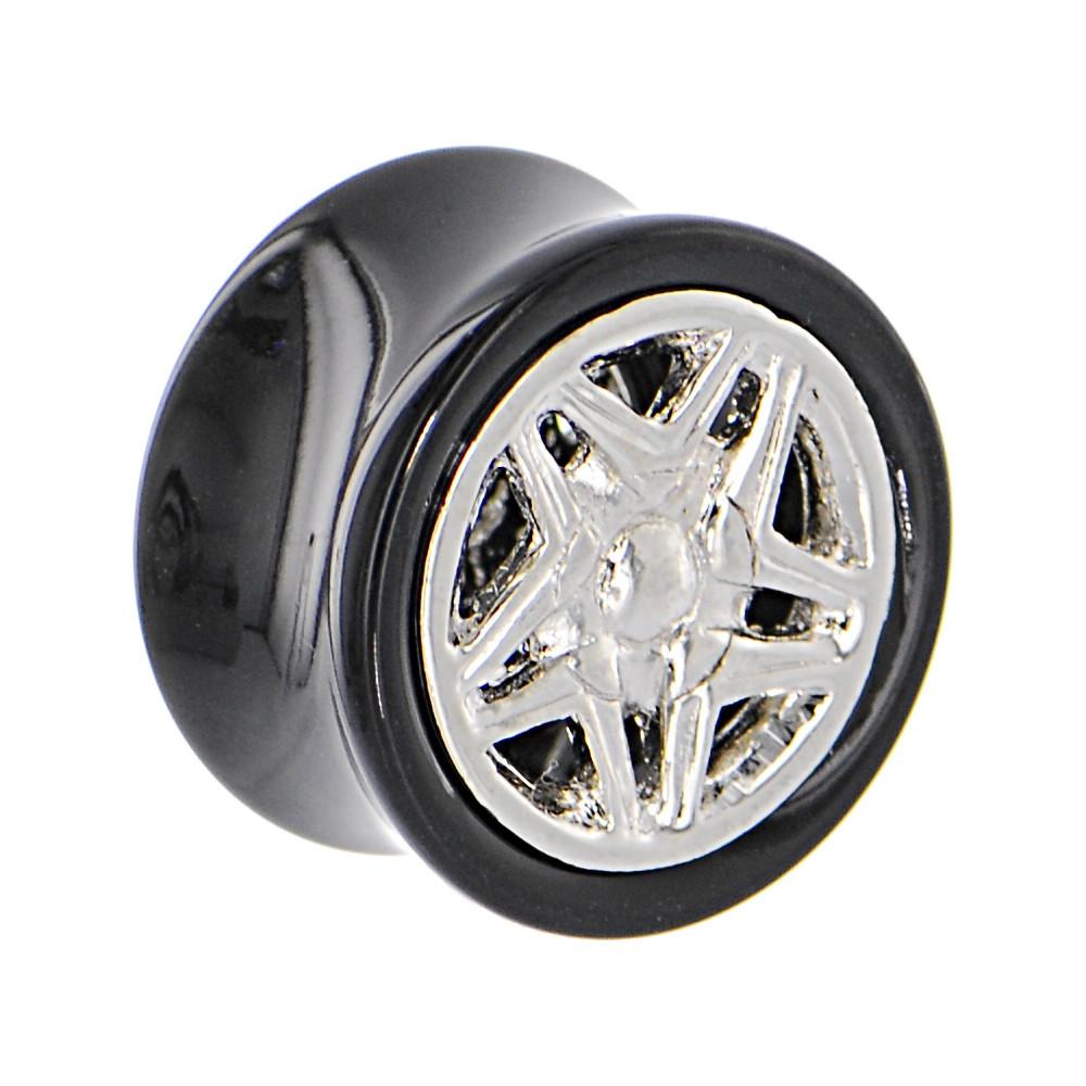 Black Acrylic STAR WHEEL FRAME Saddle Plug 00 Gauge to 20mm