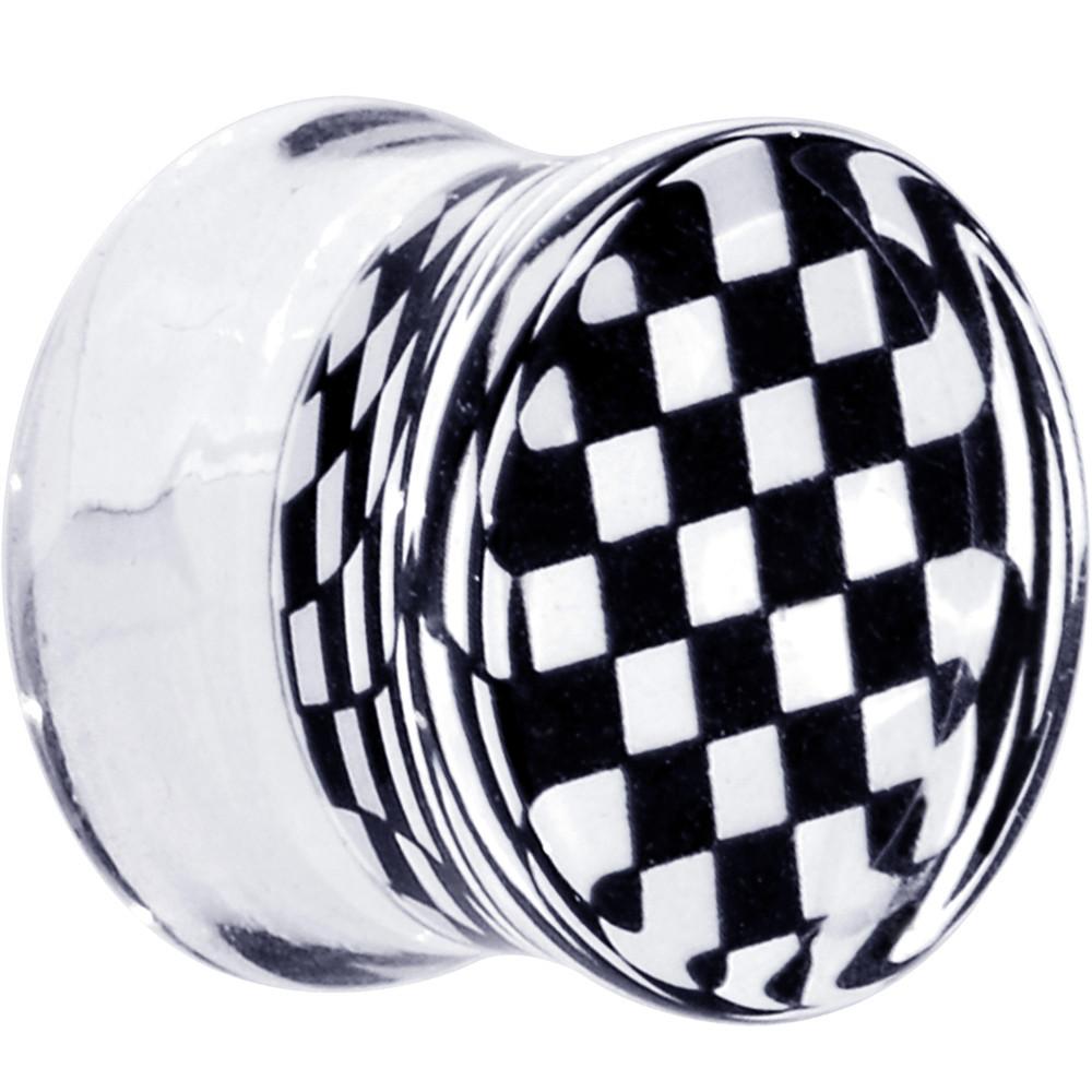 Black and White Checker Inlayed Saddle Plug 2 Gauge to 20mm