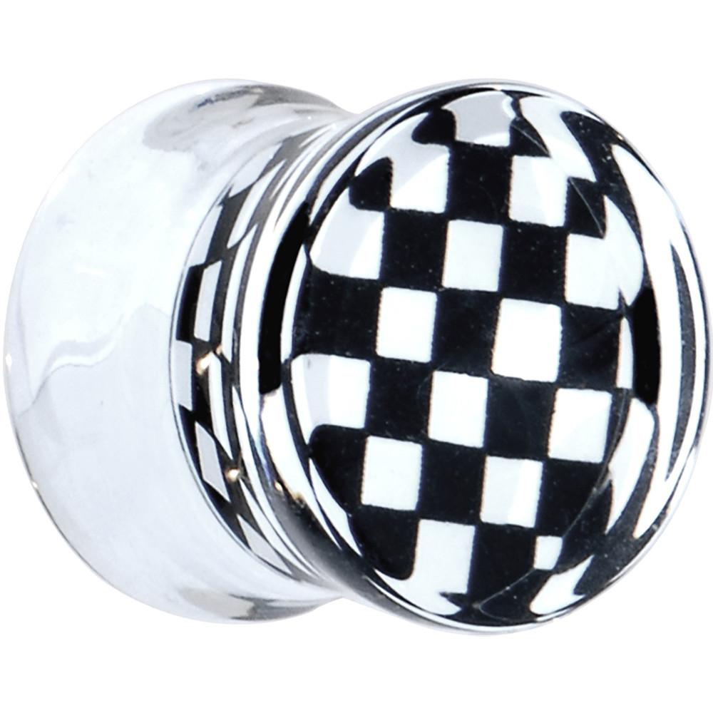 Black and White Checker Inlayed Saddle Plug 2 Gauge to 20mm