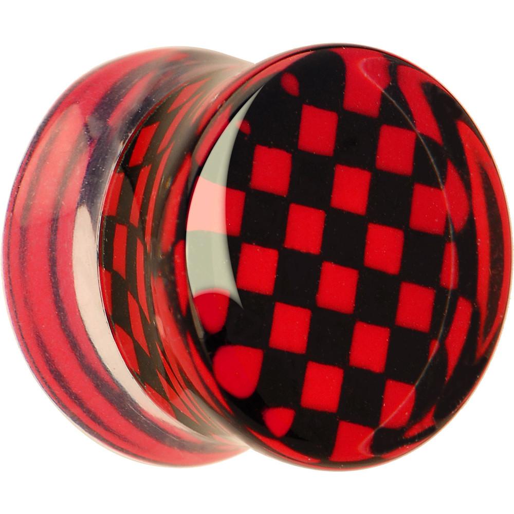 Red and Black Checker Inlayed Saddle Plug 2 Gauge to 30mm