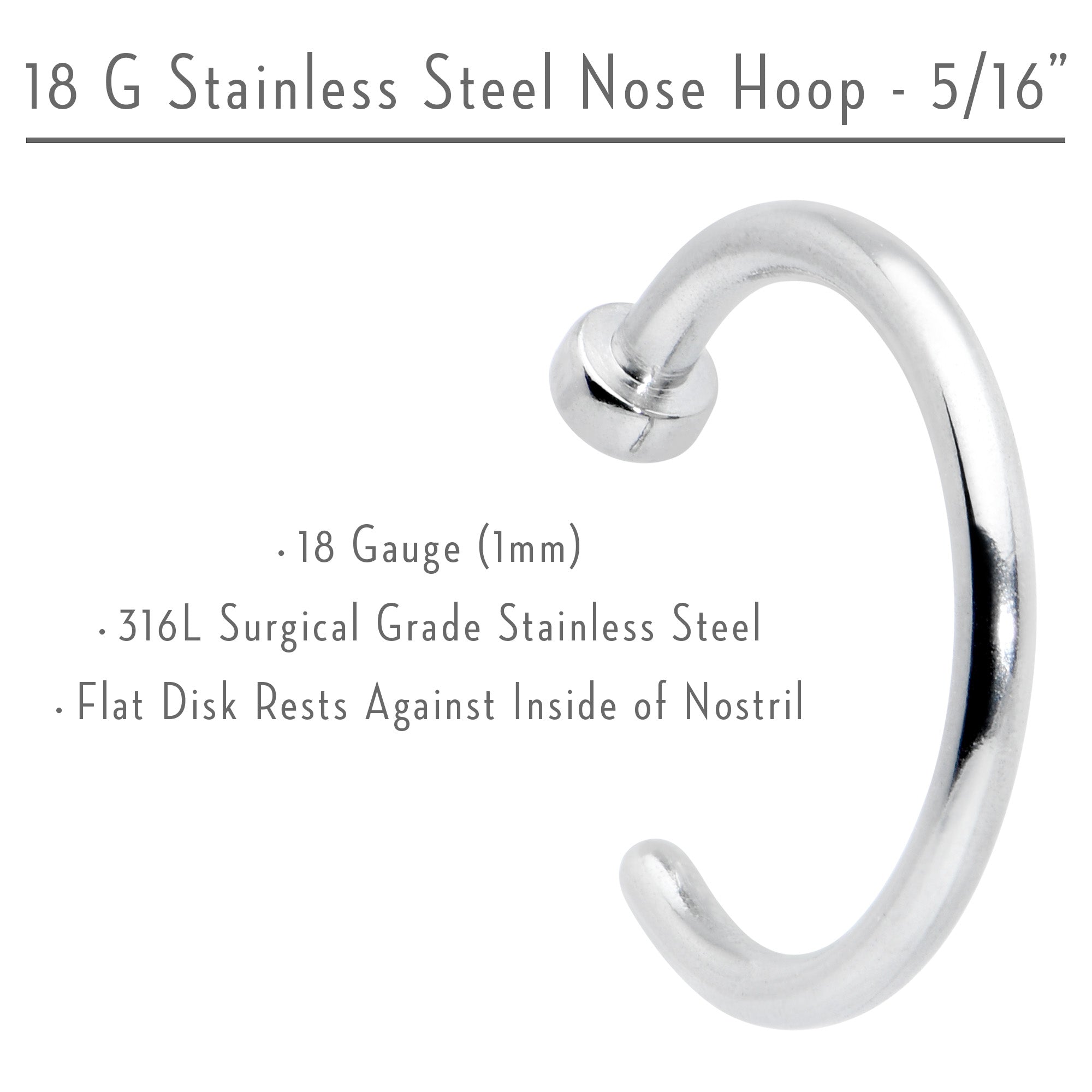 18 Gauge 5/16 Stainless Steel Nose Hoop