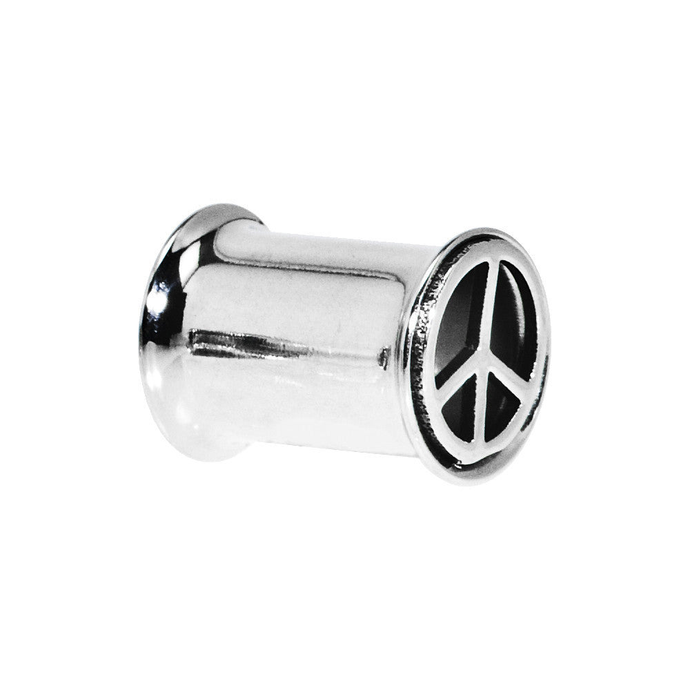 0 Gauge Stainless Steel Double Flare Peace Symbol Tunnel