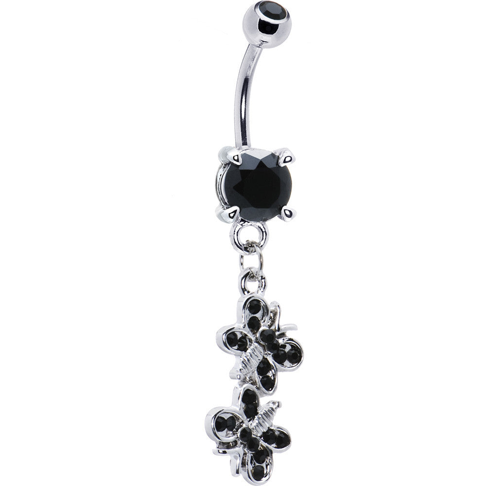 Jet Black Double Butterfly Belly Ring