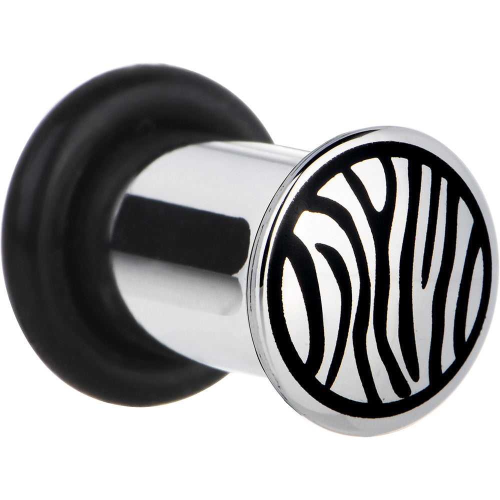 2 Gauge Stainless Steel Black Zebra Striped Plug