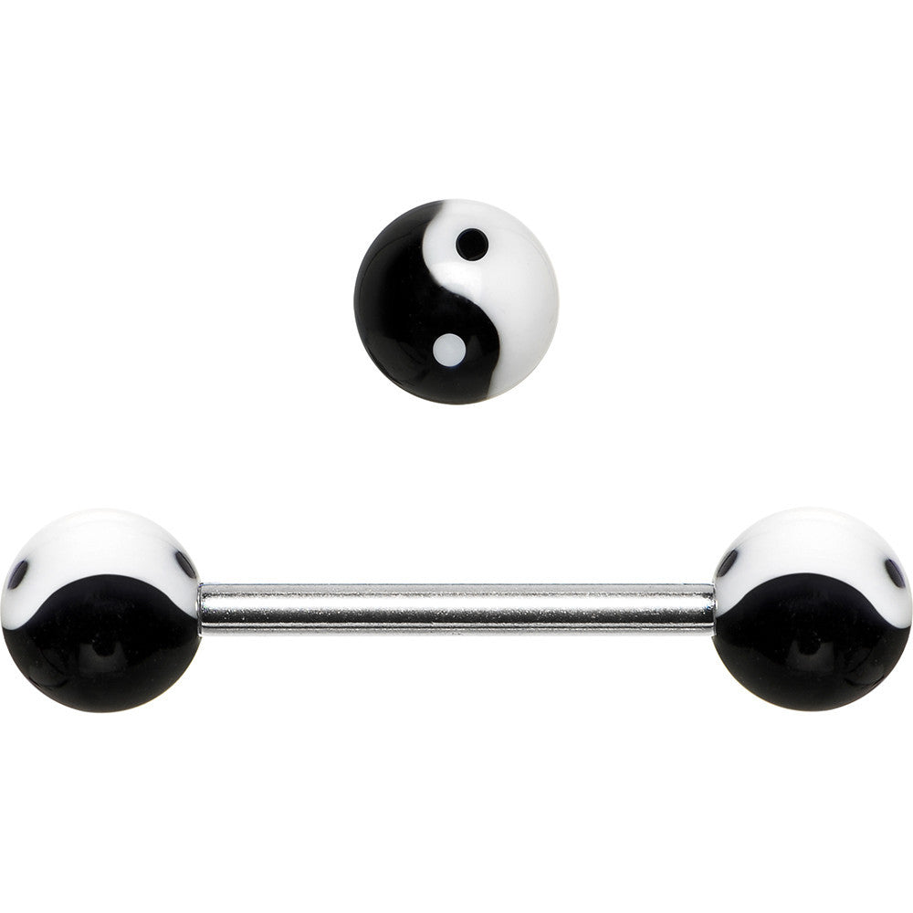 Black White Acrylic Yin Yang Barbell Tongue Ring