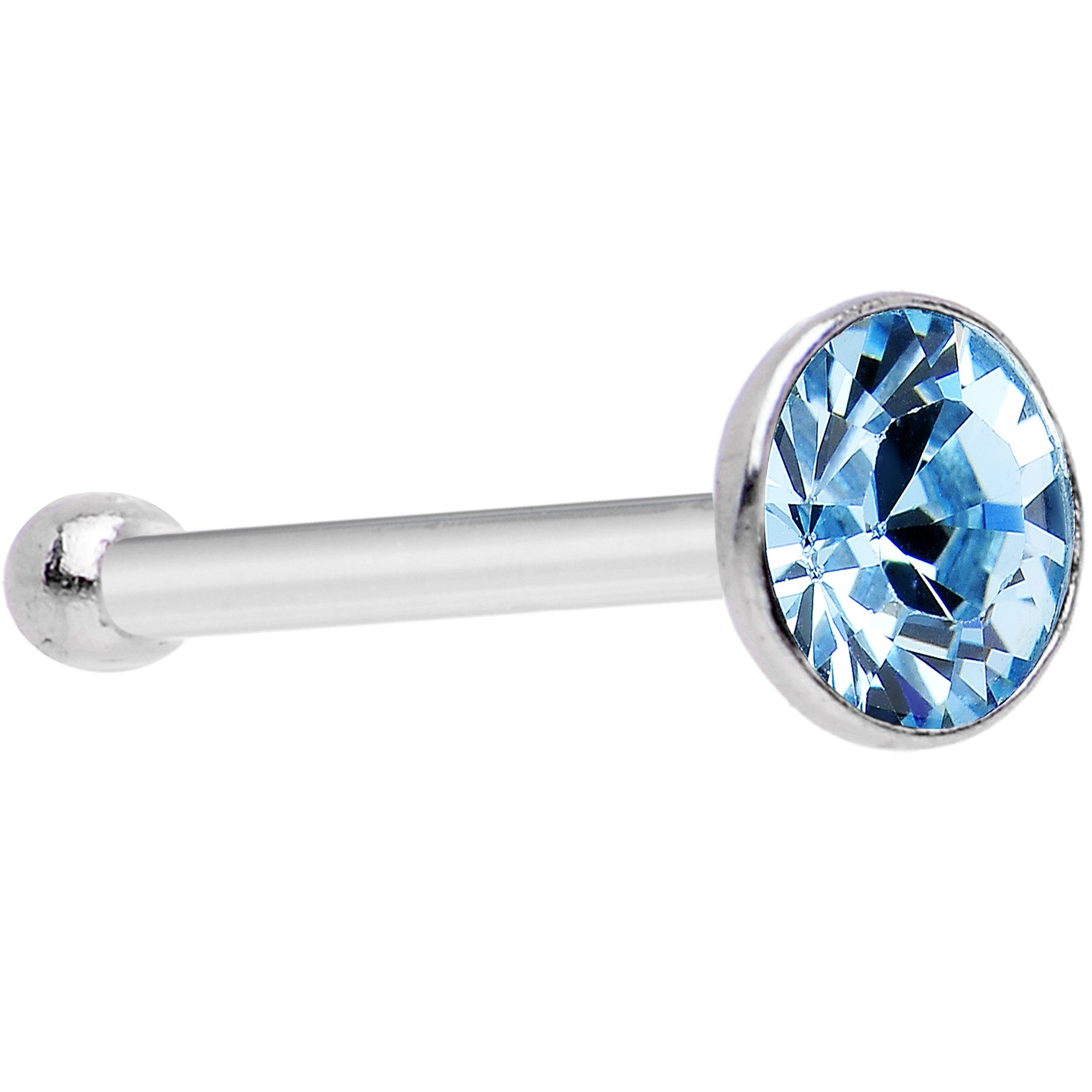 925 Silver 2mm Round Aqua Nose Bone Created with Crystals