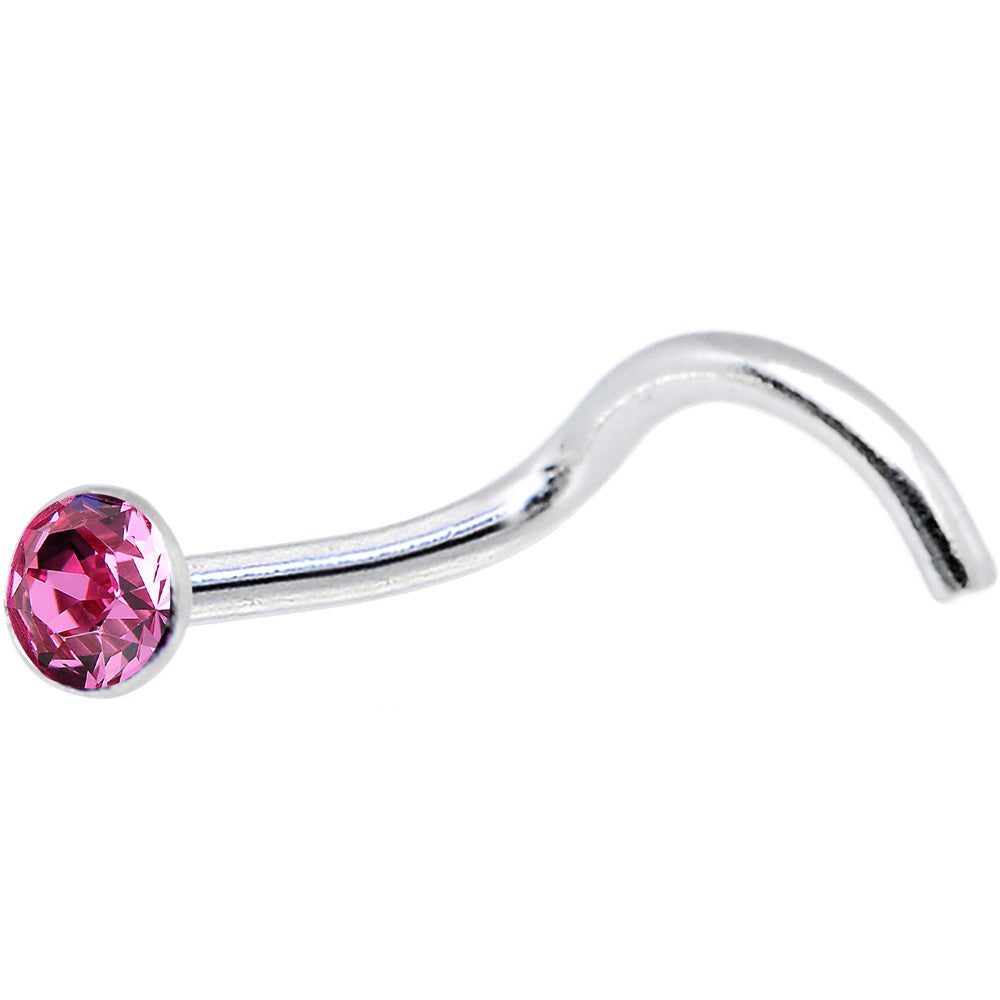 Sterling Silver 1.6mm Pink Nose Ring Created with Crystals