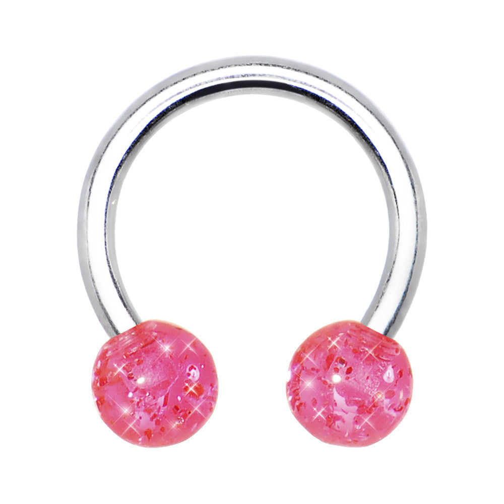 14 Gauge 7/16 Pink UV Reactive Horseshoe Circular Barbell