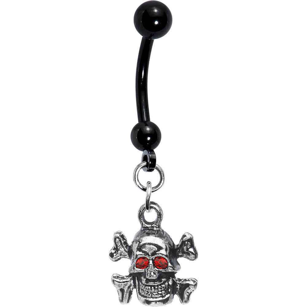 Black Titanium Red Gem Eye Skull Crossbones Belly Ring