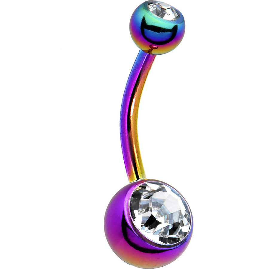 Rainbow Double Gem Anodized Titanium Belly Ring   BodyCandy