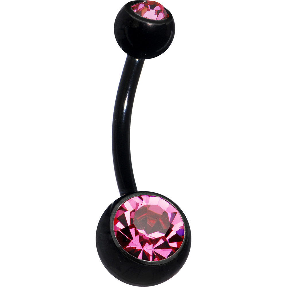 Black Pink Double Gem Anodized Titanium Belly Ring   BodyCandy