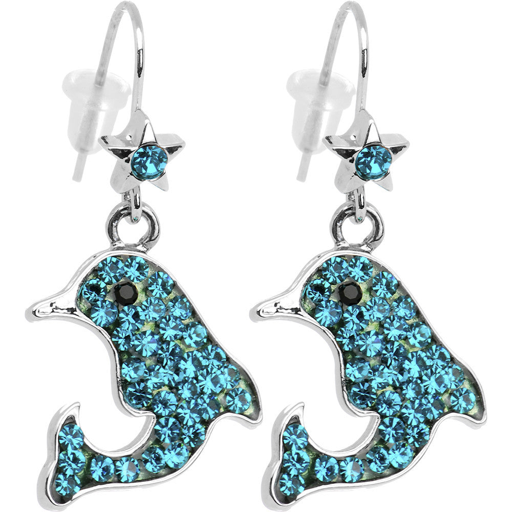 Sparkling Sea Blue Crystal Dolphin Earrings