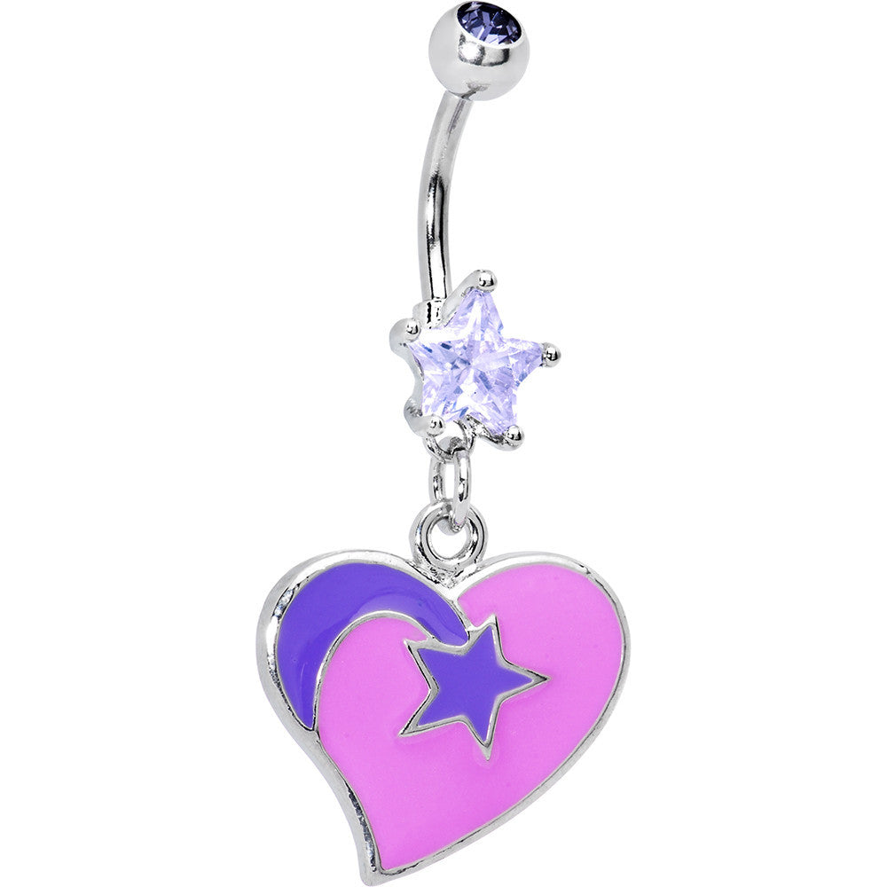 Pink and Purple Shooting Star Heart Belly Ring