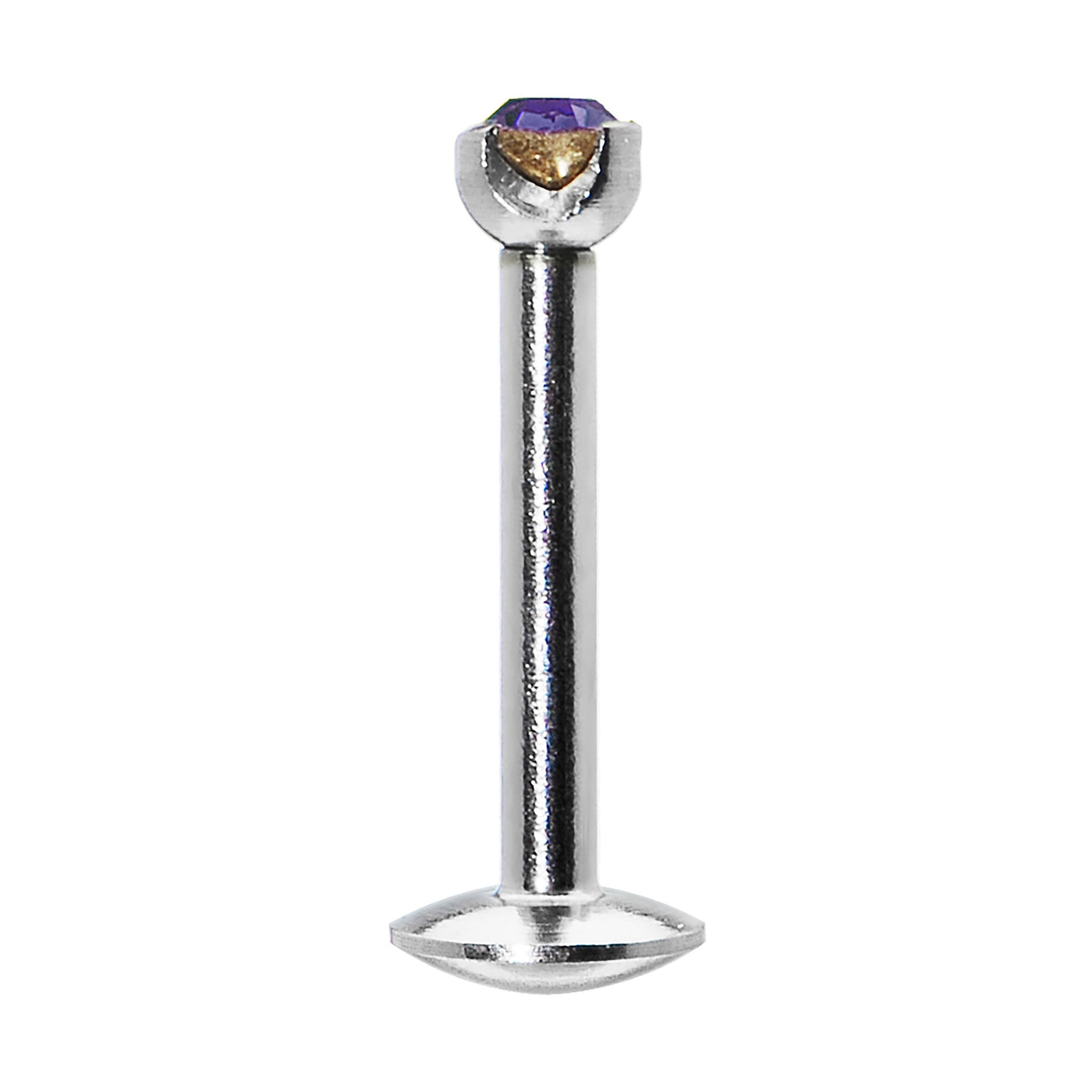 16 Gauge Purple 2mm Gem Internally Threaded Labret Monroe Tragus