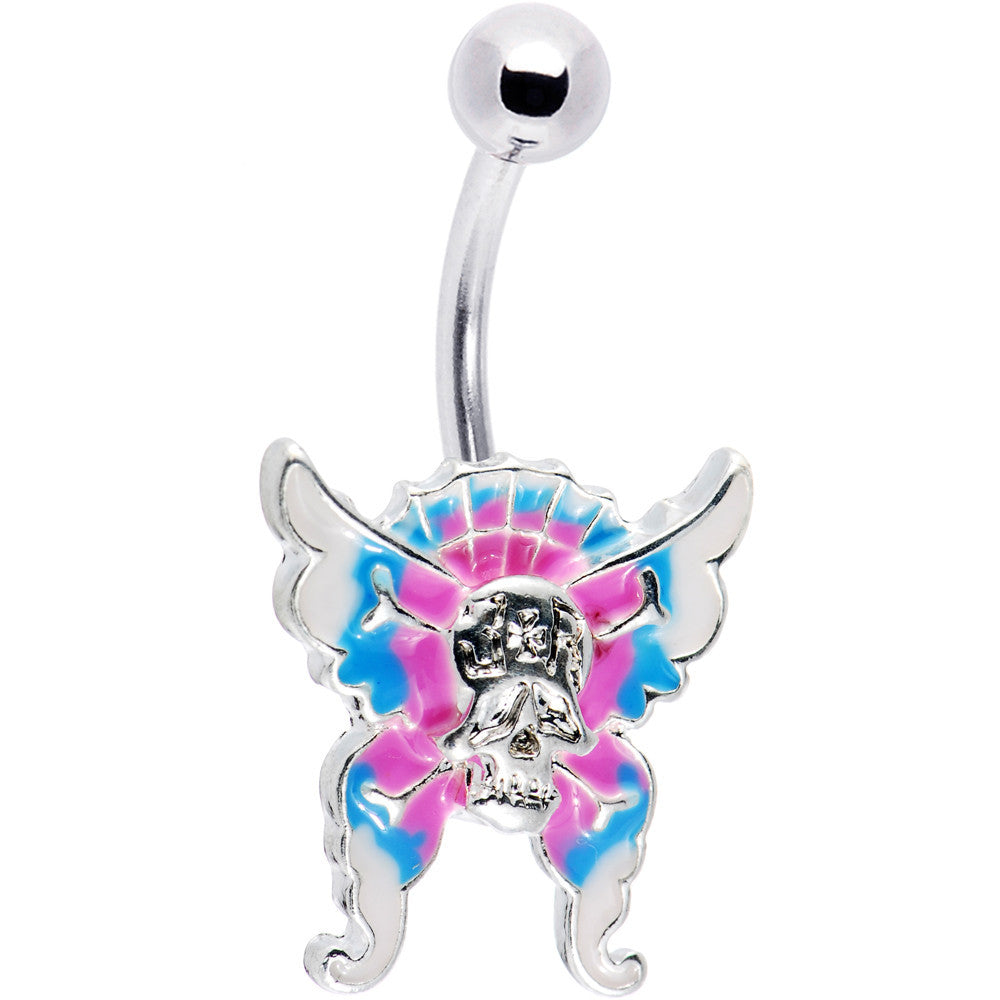 Skull Surrender Multi Color Butterfly Belly Ring