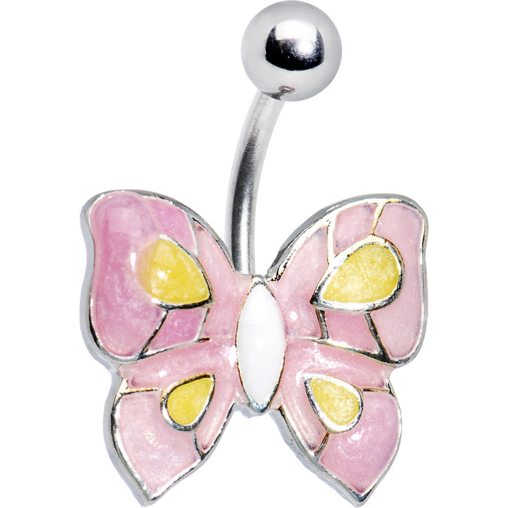 Pink Artistic Stained Glass Butterfly Belly Ring