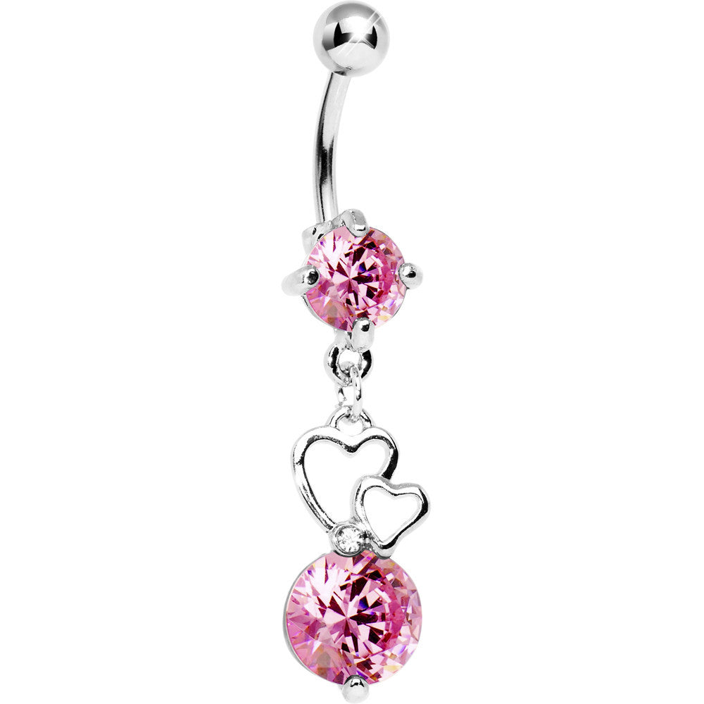 Pink Cubic Zirconia Double Heart Belly Ring