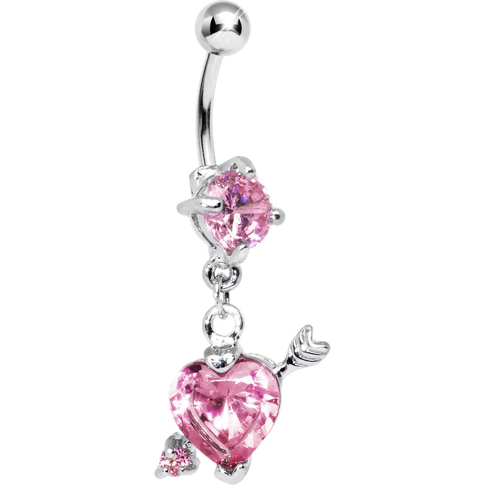 Pink Cubic Zirconia Part of My Heart Belly Ring