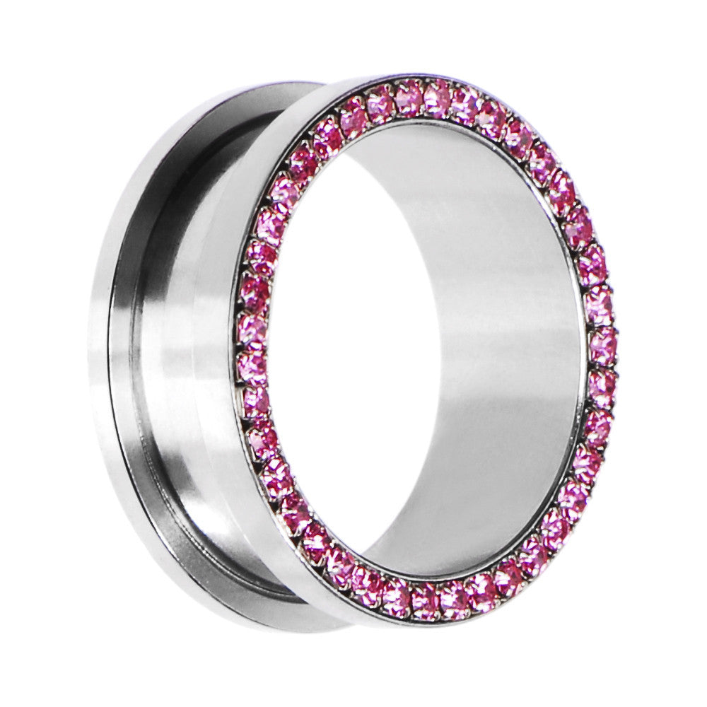 26mm Stainless Steel Pink Gem Screw Fit Tunnel