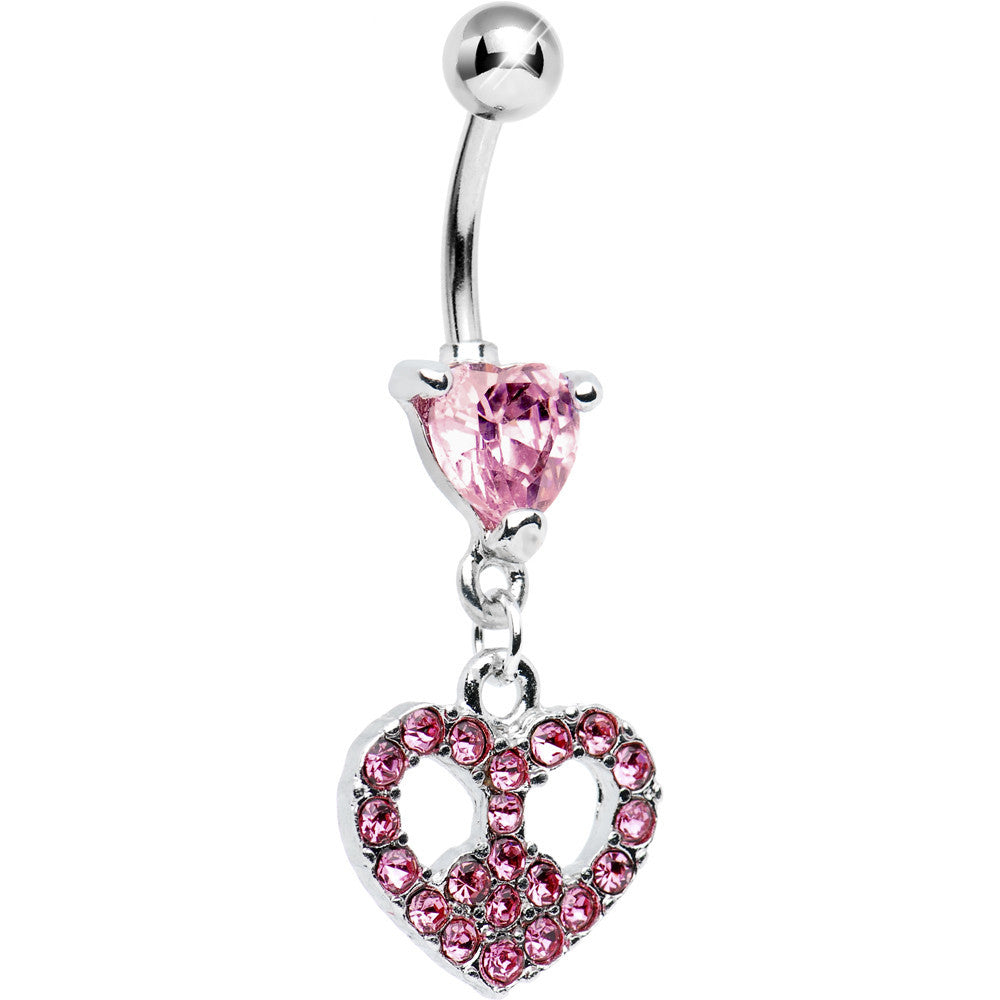 Pink Gem Peace Sign Heart Belly Ring