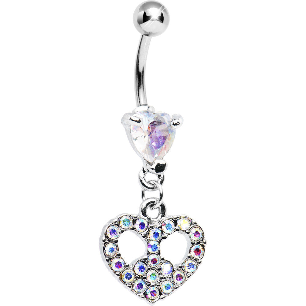 Aurora Gem Peace Sign Heart Belly Ring