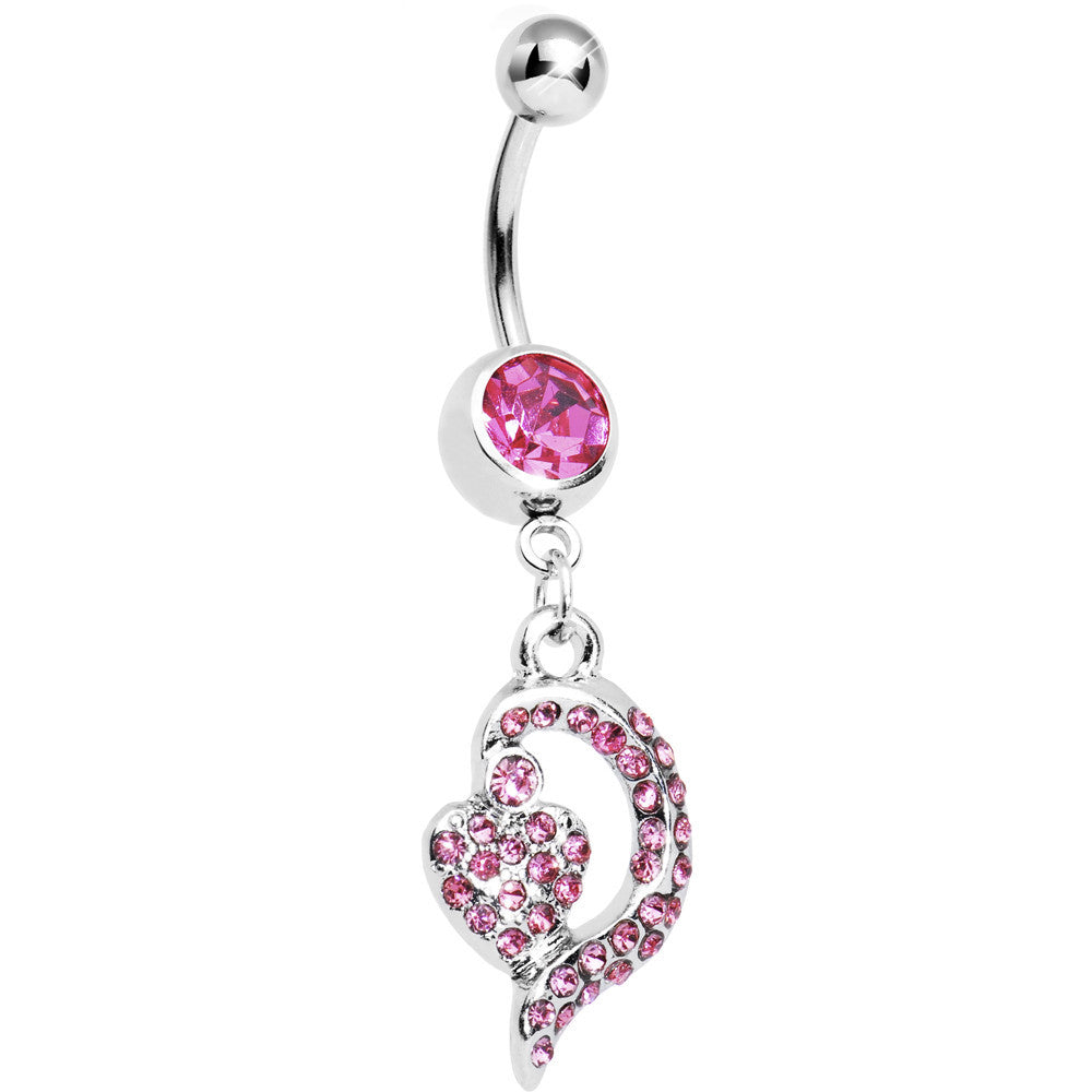 Pink Gem Dynamic Heart Belly Ring