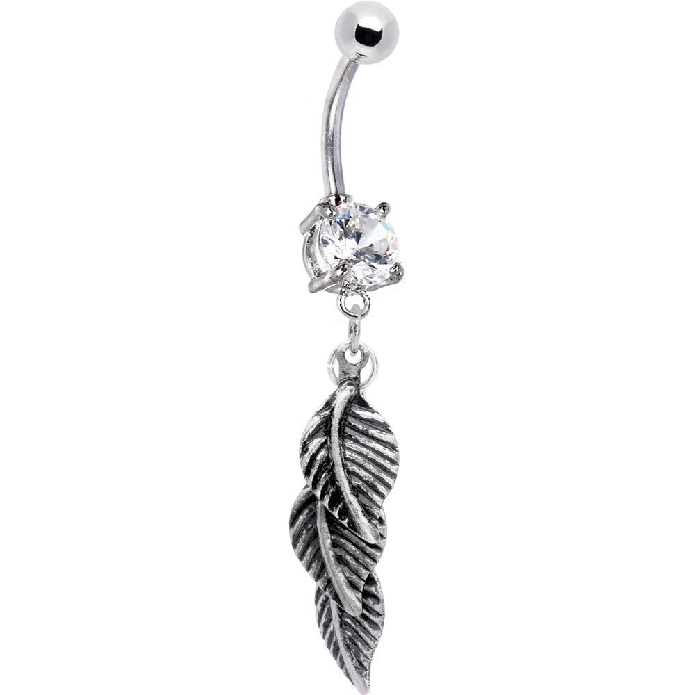 Clear CZ Tropical Leaf Dangle Belly Ring