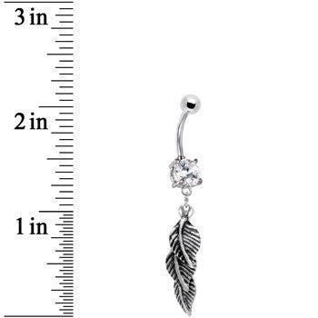 Clear CZ Tropical Leaf Dangle Belly Ring