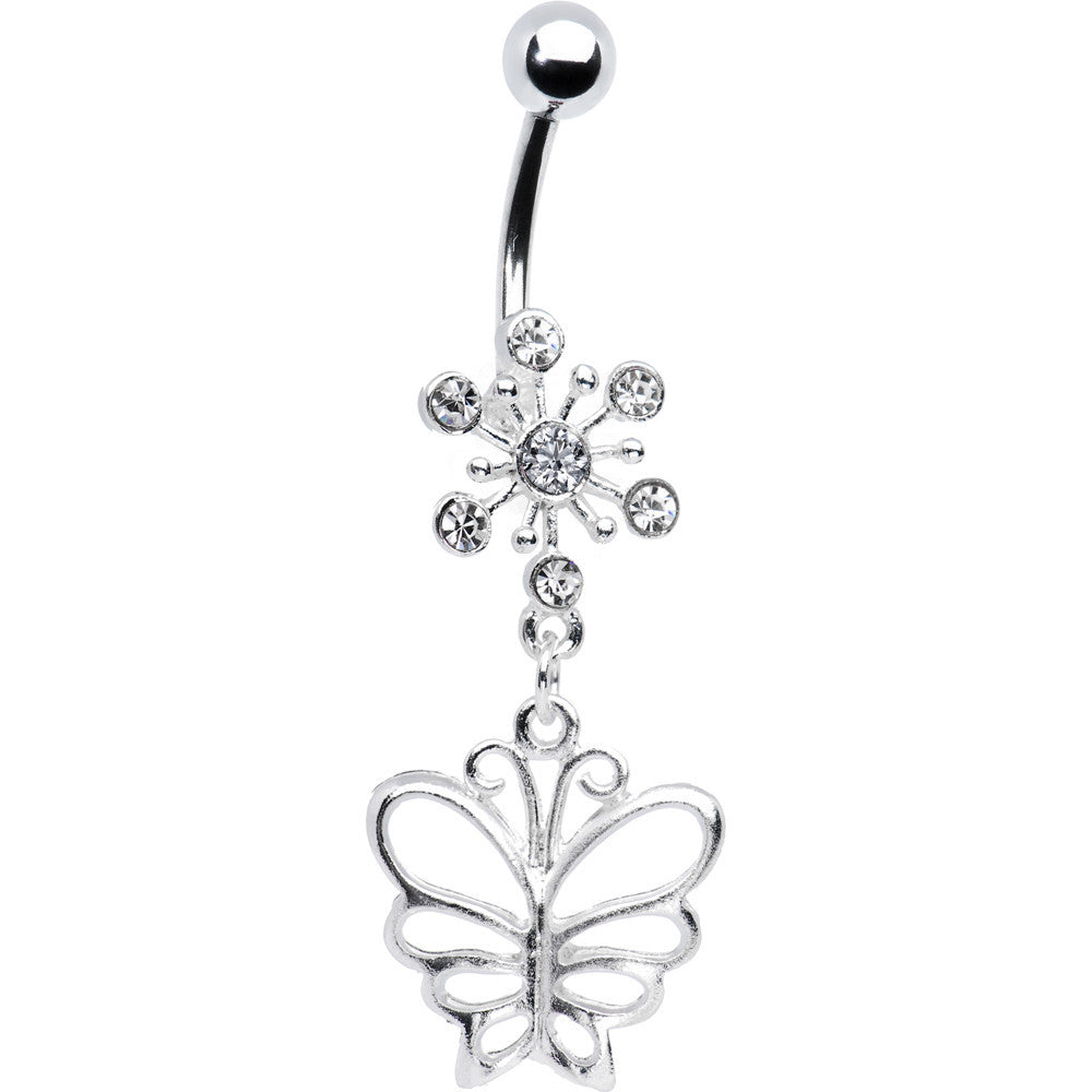 Clear Crystal Explosion Butterfly Belly Ring