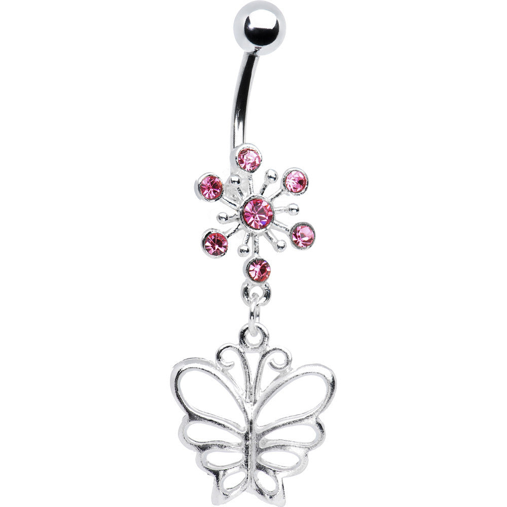 Pink Crystal Explosion Butterfly Belly Ring