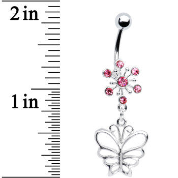 Pink Crystal Explosion Butterfly Belly Ring