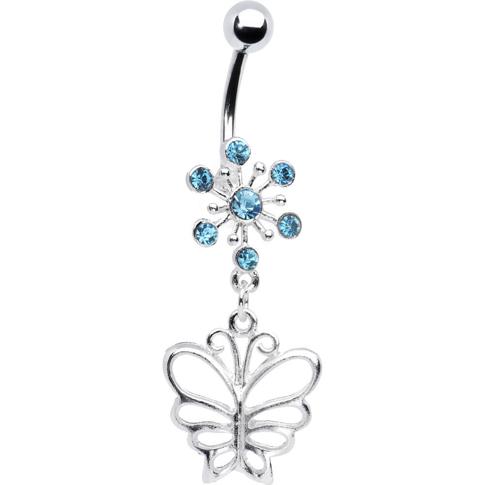 Aqua Crystal Explosion Butterfly Belly Ring