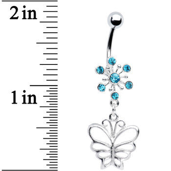 Aqua Crystal Explosion Butterfly Belly Ring