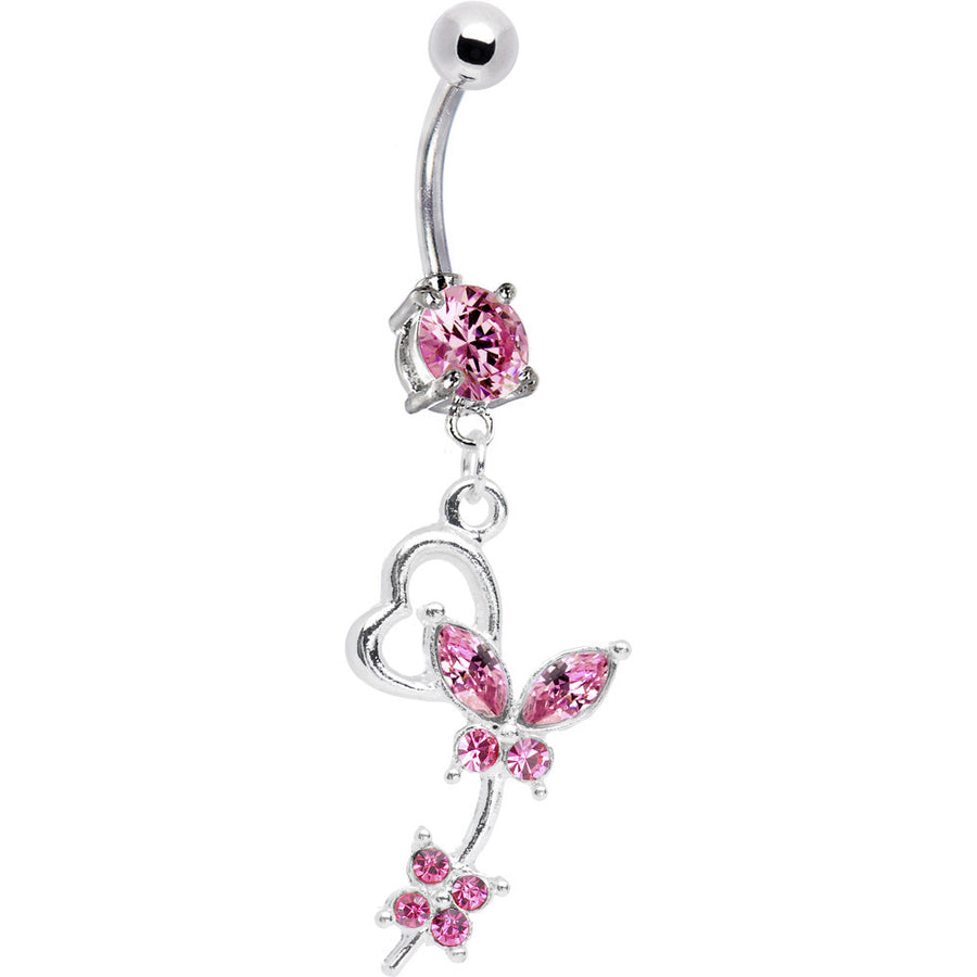 Pink CZ Flight of Fancy Butterfly Belly Ring