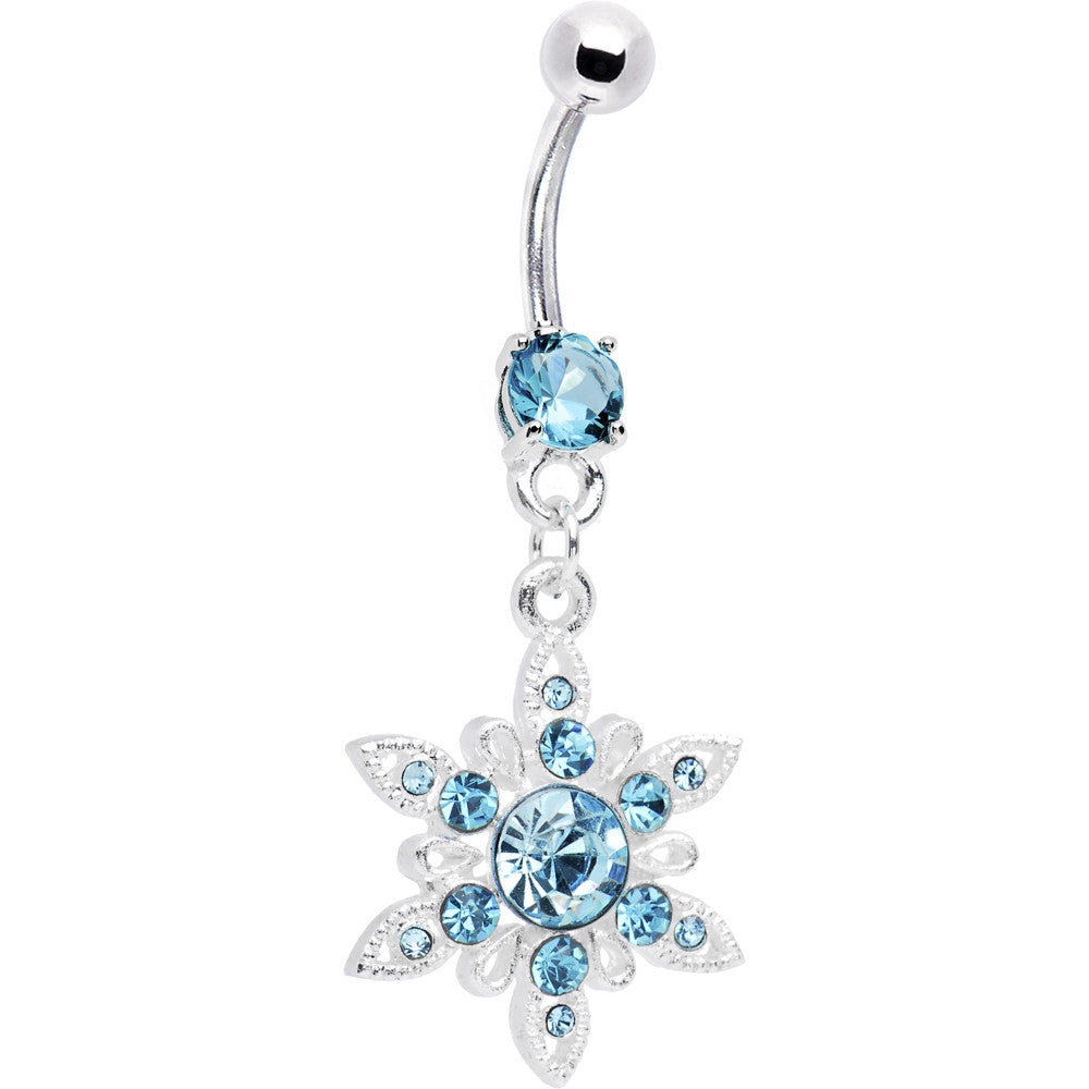 Aqua CZ Spectacular Flower Belly Ring