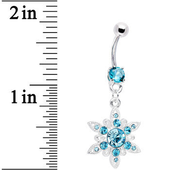 Aqua CZ Spectacular Flower Belly Ring