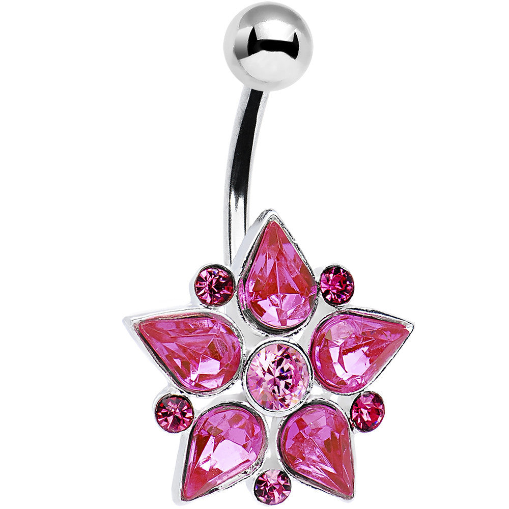 Pink Gem Teardrop Flower Belly Ring