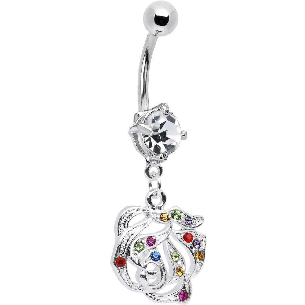 Multi Gem Blooming Rose Flower Dangle Belly Ring