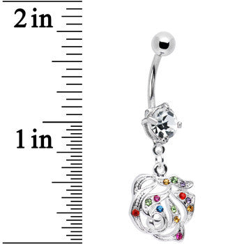 Multi Gem Blooming Rose Flower Dangle Belly Ring