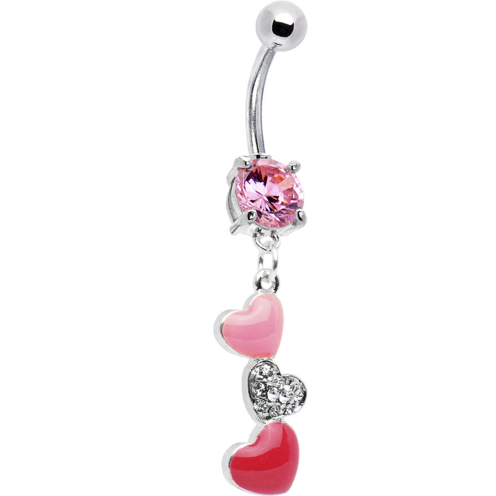 Pink CZ Passionate Hearts Dangle Belly Ring