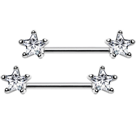 Body Candy Stainless Steel Clear Accent Barbell Nipple Ring Set 14 Gauge  9/16 