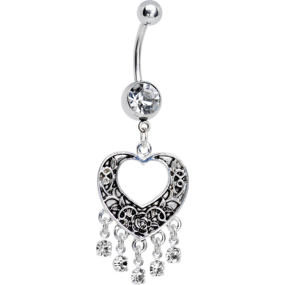 Crystalline Gem Hollow Heart Chandelier Belly Ring