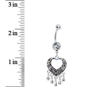 Crystalline Gem Hollow Heart Chandelier Belly Ring