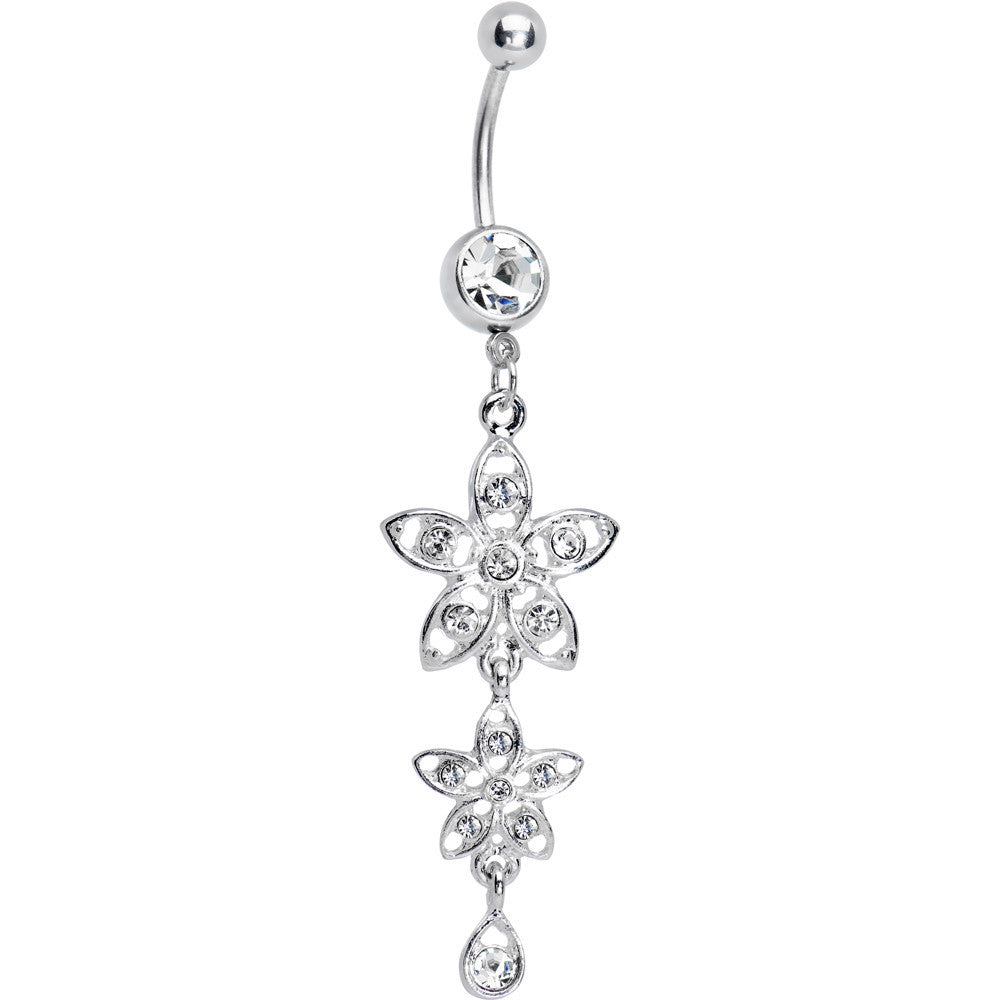 Clear Gem Duet Flowers Belly Ring